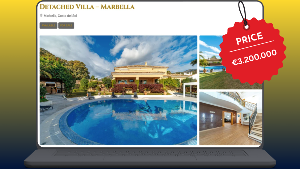 Luxury detached villa for sale in Marbella with private swimming pool, landscaped gardens and premium residential location priced at €3,200,000.