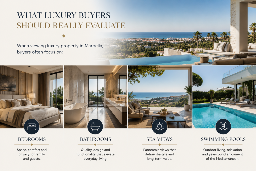 Luxury Marbella property featuring spacious bedrooms, designer bathrooms, panoramic sea views and private swimming pool.
